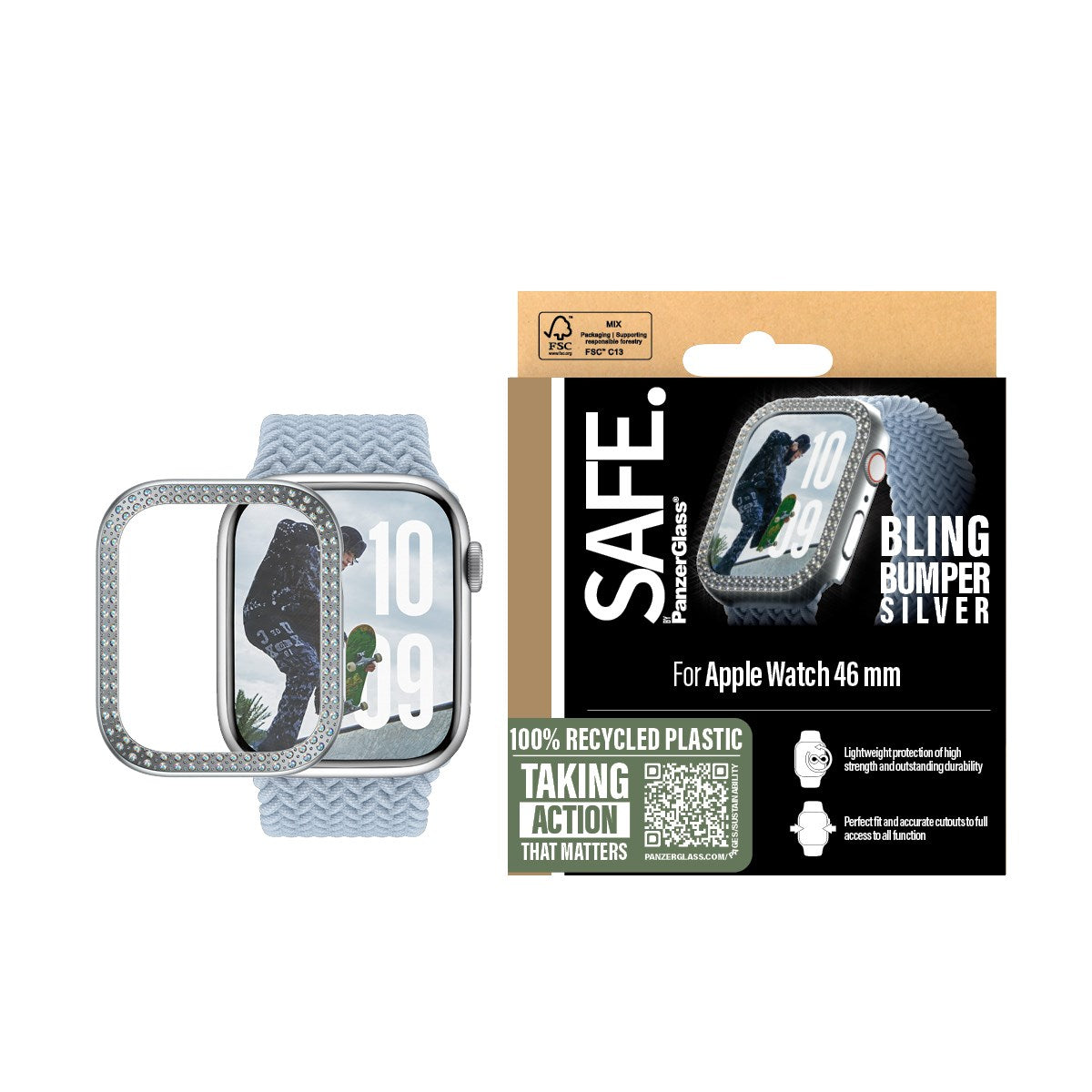 SAFE. by PanzerGlass® Bling Bumper Silver Apple Watch Series 11 | 10 | 46mm